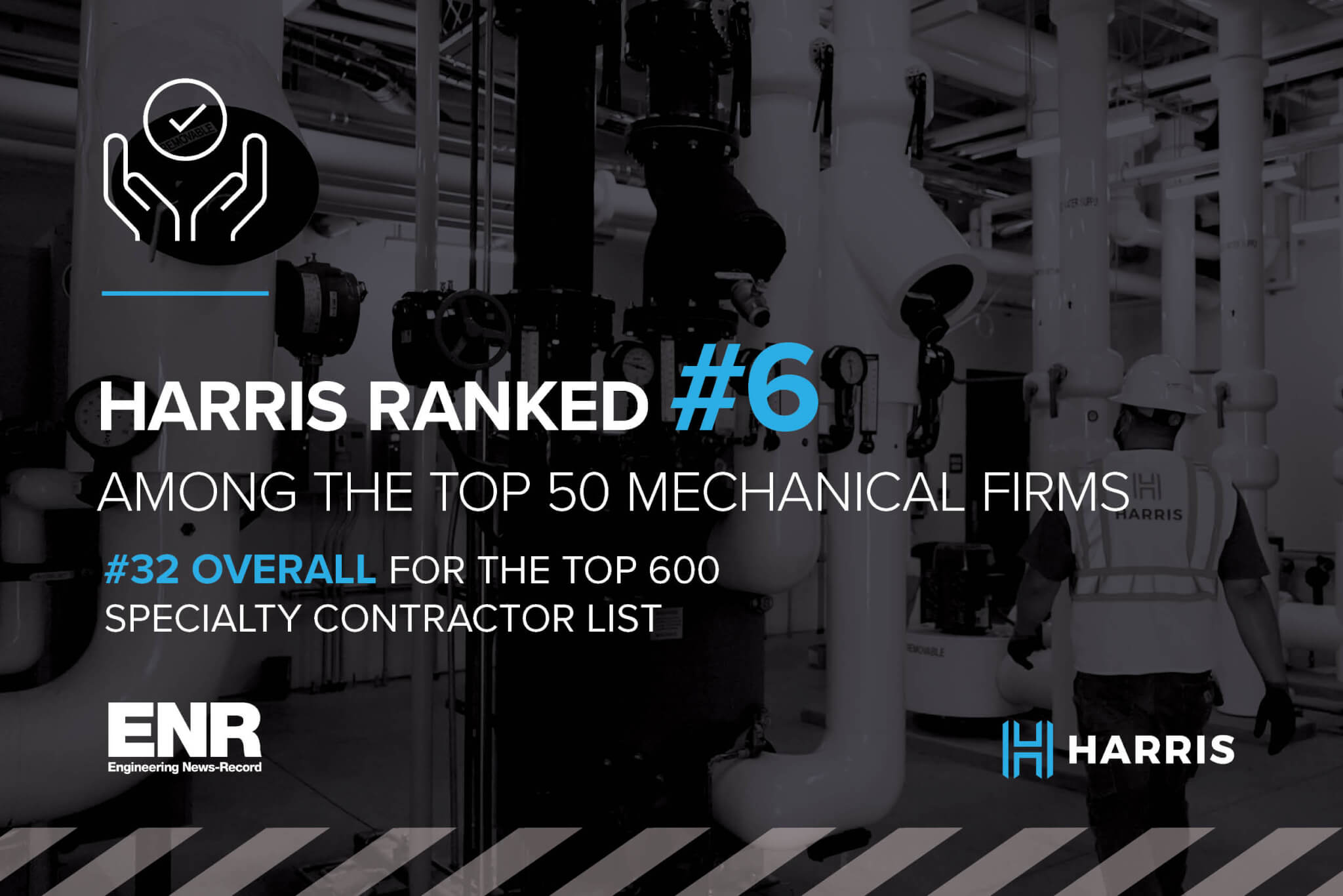 Graphic showing Harris' ranking on the ENR Top 600 Specialty Contractors List