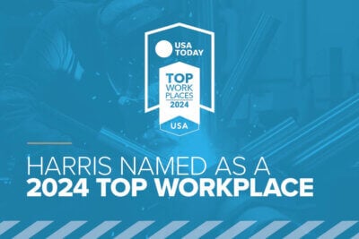 Picture of a welder overlaid with a USA Today Top Workplaces 2024 award graphic